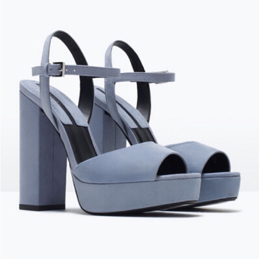 ZARA | NWT BLUE SUEDE PLATFORM HEELS